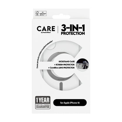 PanzerGlass CARE™ by ® 3-in-1 Ceramic Bundle iPhone 16 mobiltelefonfodral Mobilskal Transparent