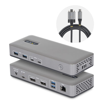StarTech.com USB-C-dockningsstation för två skärmar, DisplayPort, 4K 60 Hz, 100 W laddning av bärbar dator, 1 GbE, drivrutinsfri, dockningsstation för flera skärmar för Windows