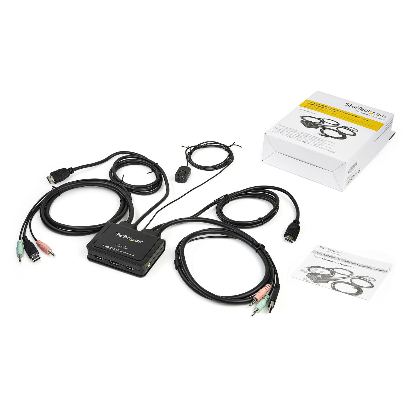 StarTech.com 2-ports HDMI KVM-switch med inbyggda kablar - USB 4K 60 Hz