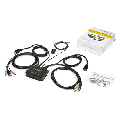 StarTech.com 2-ports HDMI KVM-switch med inbyggda kablar - USB 4K 60 Hz