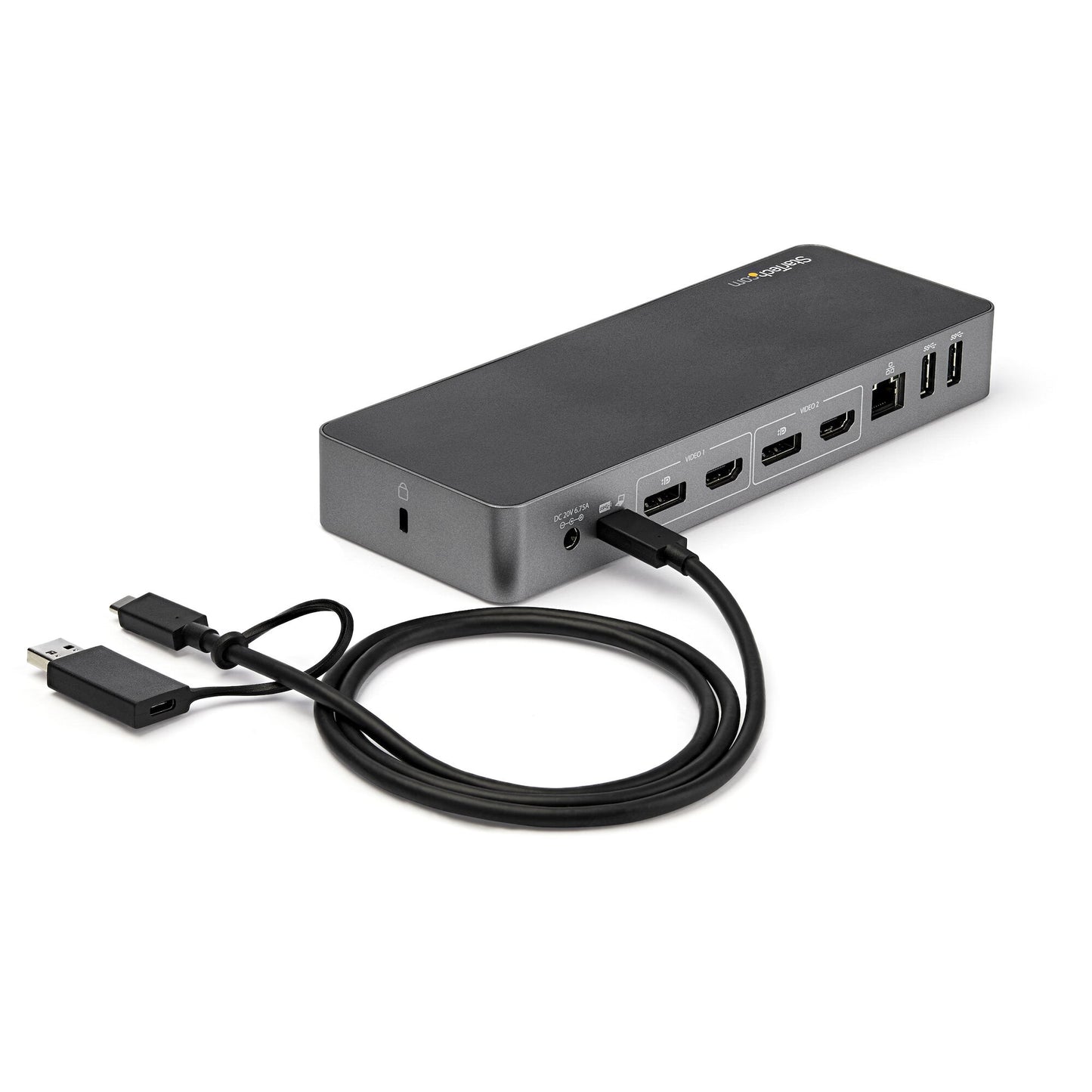 StarTech.com USB-C- och USB-A-dockningsstation ‒ hybrid universell dockningsstation för bärbar dator med dubbelskärm för 4K vid 60 Hz samt HDMI och DisplayPort ‒ USB 3.1 Gen 1-hubb, GbE ‒ strömförsörjning på 60 W ‒ Windows, Mac och Chrome