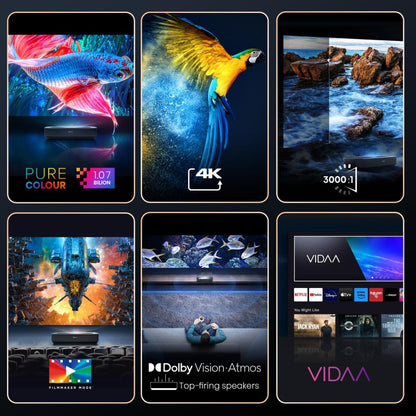Hisense PL1SE storbilds-tv Ultra short throw-projektor 2100 ANSI-lumen UHD 4K (3840x2160) Svart, Mörkgrå