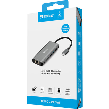 Sandberg USB-C Dock HDMI+LAN+SD+USB,100W