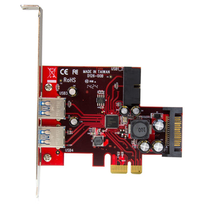 StarTech.com PCI Express USB 3.0-kort med 4 portar - 2 externa, 2 interna - SATA-ström