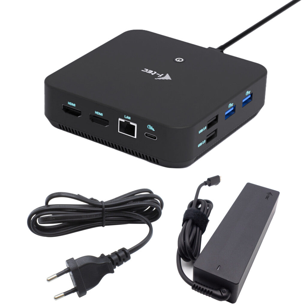 i-tec USB-C DP Dual HDMI Docking Station with Power Delivery 100 W + Universal Charger 100W Kabel USB 3.2 Gen 2 (3.1 Gen 2) Type-C Svart