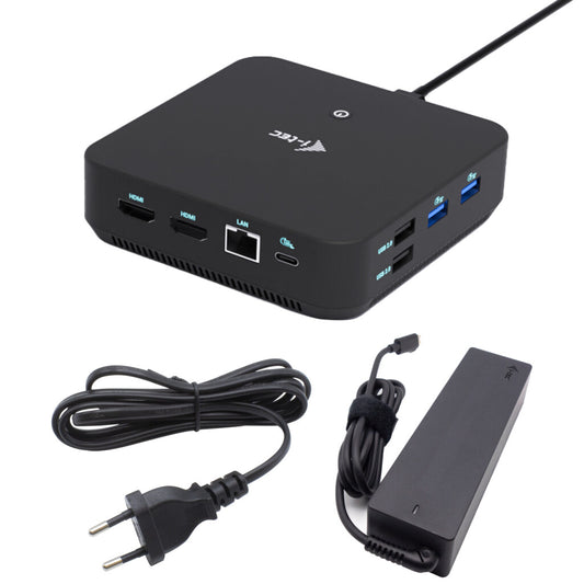 i-tec USB-C DP Dual HDMI Docking Station with Power Delivery 100 W + Universal Charger 100W Kabel USB 3.2 Gen 2 (3.1 Gen 2) Type-C Svart