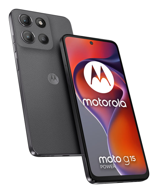 Motorola moto g15 power 17,1 cm (6.72") Dubbla SIM-kort Android 15 4G USB Type-C 8 GB 256 GB 6000 mAh Grå 6.72", LCD, 2400 x 1080, 391 ppi, MediaTek Helio G81 Extreme, 8GB LPDDR4X RAM, 256GB, microSD, 50MP + 5MP, 8MP, 3.5mm, Bluetooth 5.4, 802.11 a/b/g/n/