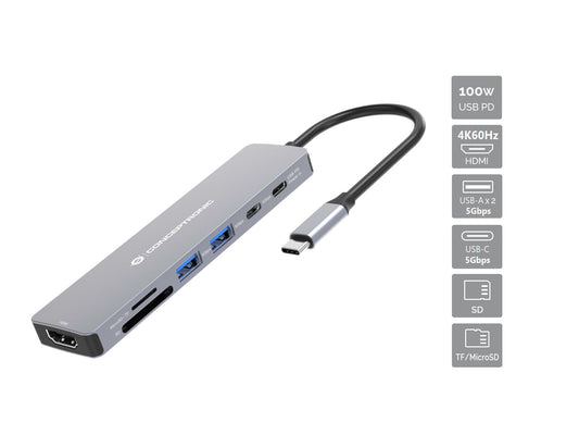 Conceptronic DONN28G dockningsstationer för bärbara datorer Kabel USB 3.2 Gen 1 (3.1 Gen 1) Type-C Grå