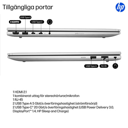 HP ProBook 4 G1i AI PC Intel Core Ultra 7 255U Bärbar dator 40,6 cm (16") WUXGA 16 GB DDR5-SDRAM 512 GB SSD Wi-Fi 7 (802.11be) Windows 11 Pro Silver