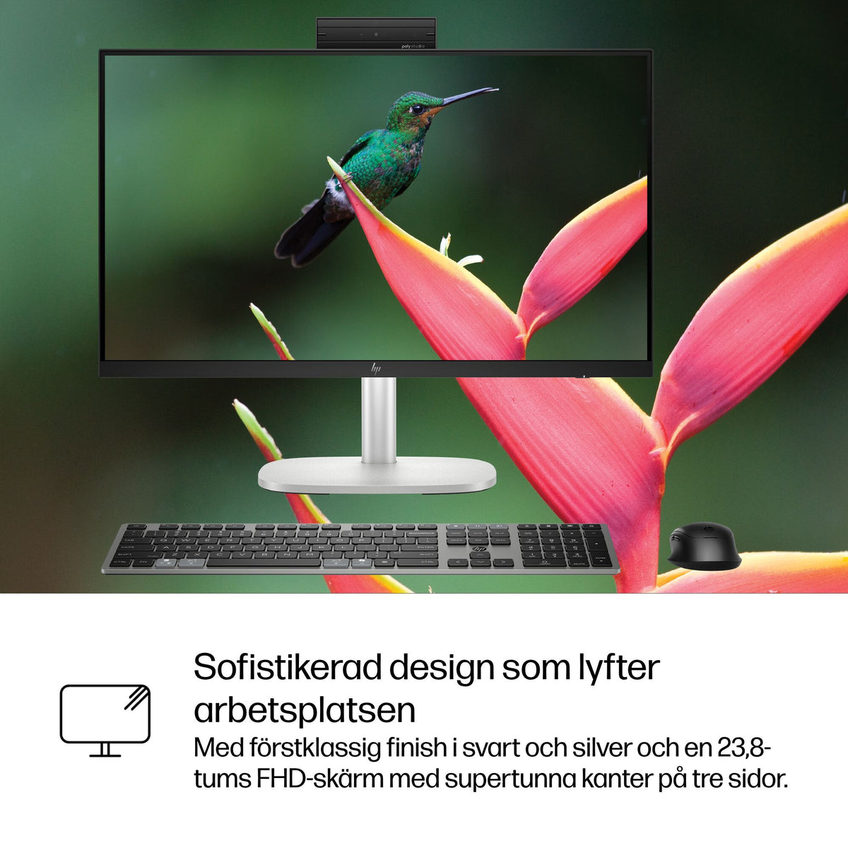 HP EliteStudio 8 AiO G1i U523516GB/512PC Intel Core Ultra 5 235 60,5 cm (23.8") 1920 x 1080 pixlar Allt-i-ett-dator 16 GB DDR5-SDRAM 512 GB SSD Windows 11 Pro Wi-Fi 7 (802.11be) AI PC Silver