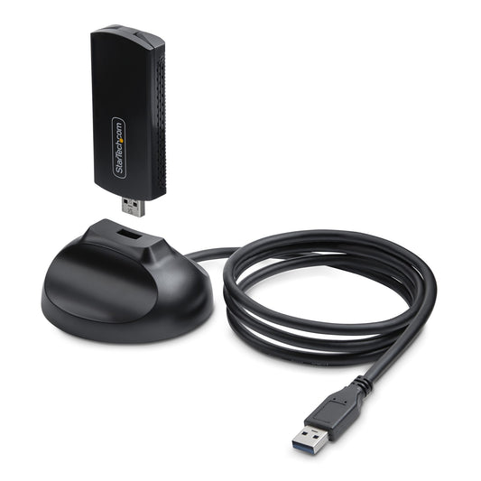 StarTech.com Wi-Fi 6E USB-adapter/-dongel, för stationär/bärbar dator, trådlös NIC med vikbar antenn, WiFi-adapter med stöd för 802.11 b/g/n/ac/ax, 2,4/5/6 GHz nätverkskompatibel