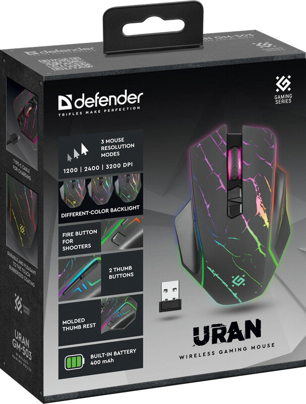 Defender URAN GM-503 datormöss Spela högerhand RF Trådlös Optisk 3200 DPI