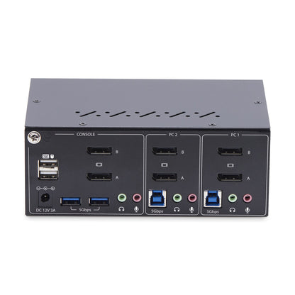 StarTech.com DisplayPort KVM-switch med två portar för dubbla bildskärmar, 4K 60 Hz, 2x USB 5 Gbps-hubbportar, 2x USB 2.0 HID-portar, växling med genvägskommando och tryckknapp, TAA-kompatibel - ESD-skydd på nivå 3