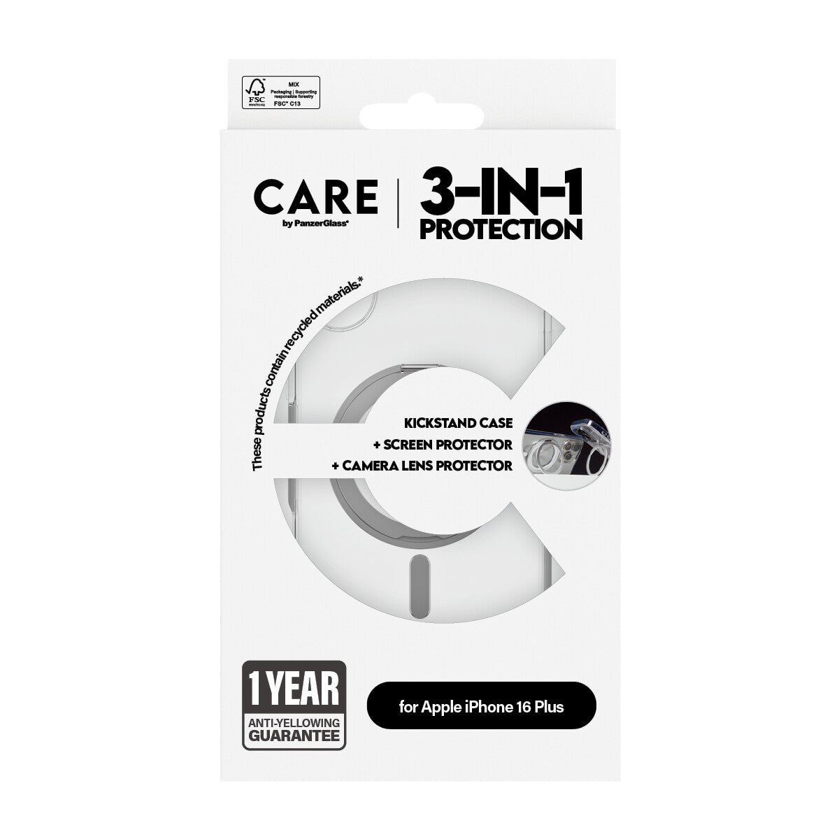 PanzerGlass CARE™ by ® 3-in-1 Ceramic Bundle iPhone 16 Plus mobiltelefonfodral Mobilskal Transparent
