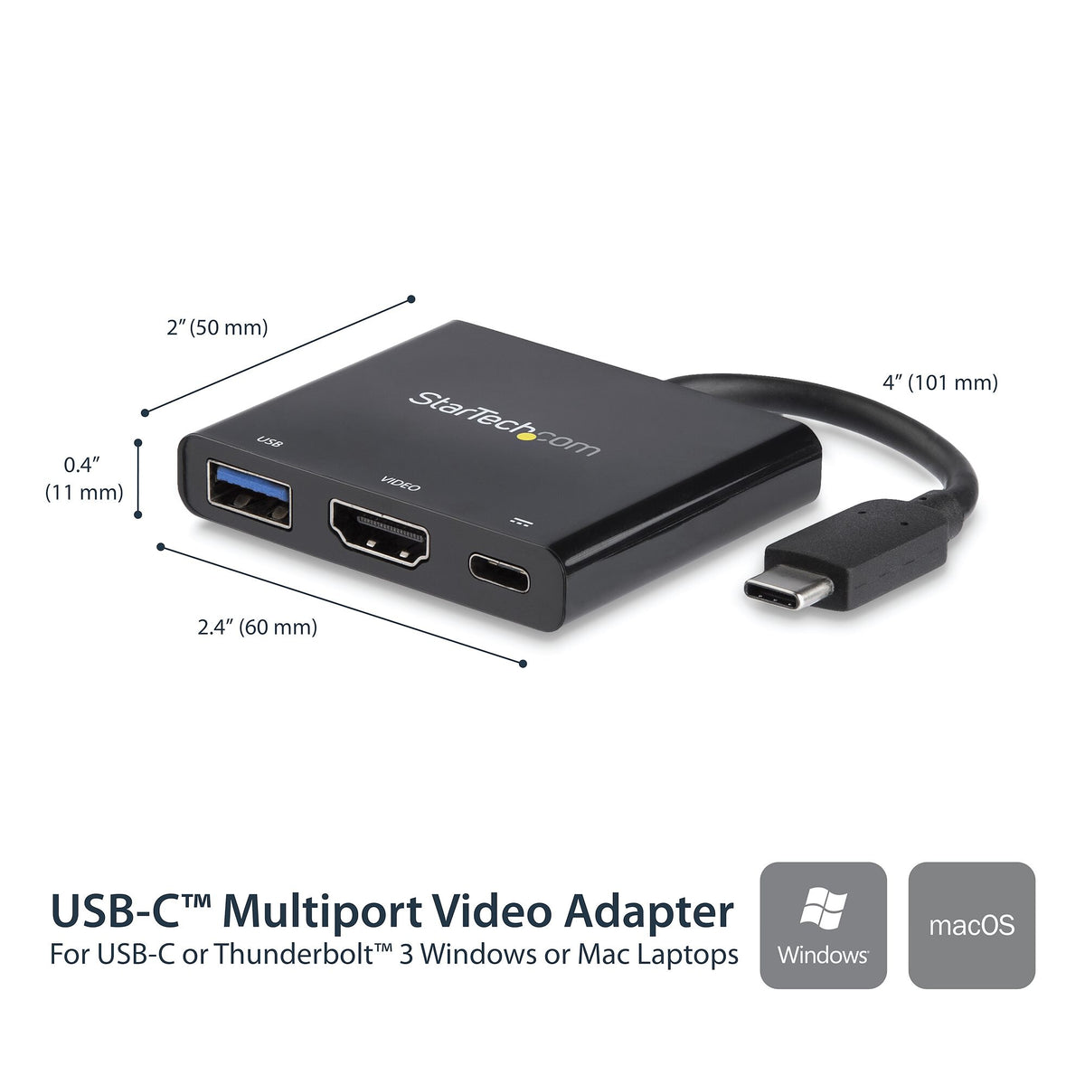 StarTech.com USB-C multiportadapter med HDMI - USB 3.0-port - 60 W PD - Svart