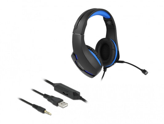 DeLOCK 27182 hörlur och headset Kabel Huvudband Spela USB Type-A Svart, Blå
