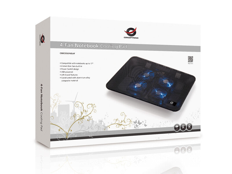 Conceptronic CNBCOOLPADL4F kylningsdynor för bärbara datorer 39,6 cm (15.6") Svart
