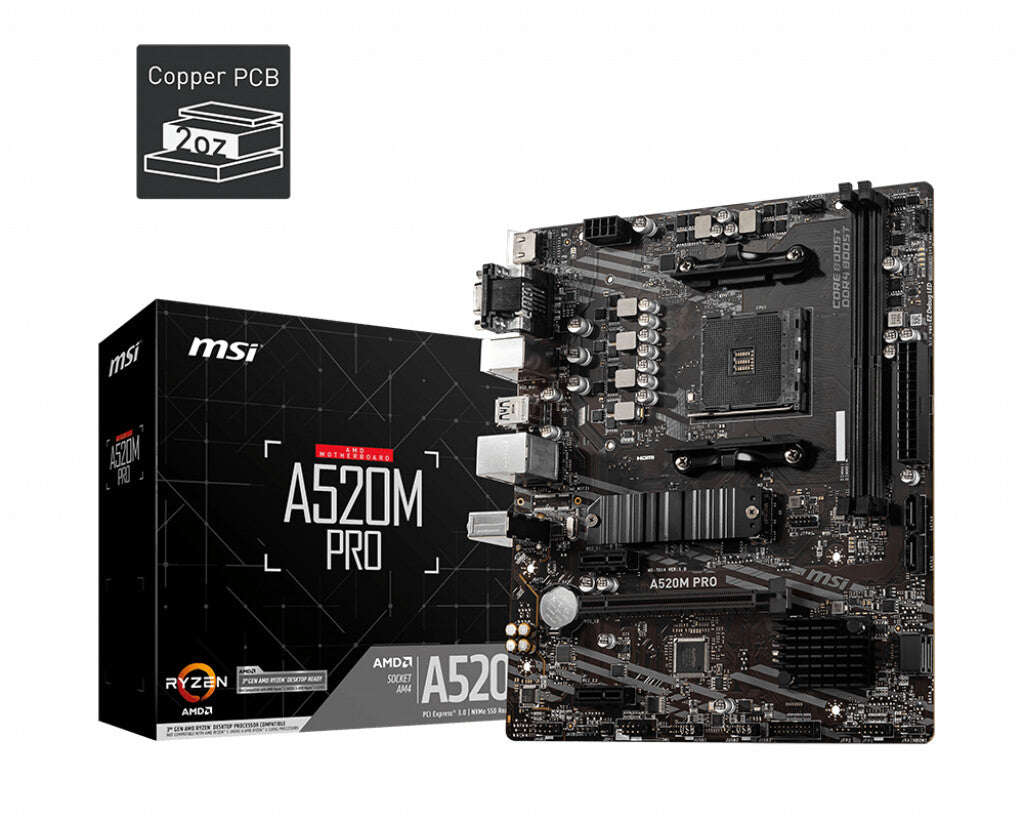 MSI A520M PRO moderkort AMD A520 Uttag AM4 micro ATX