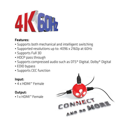 CLUB3D HDMI 2.0 UHD SwitchBox 4 Ports