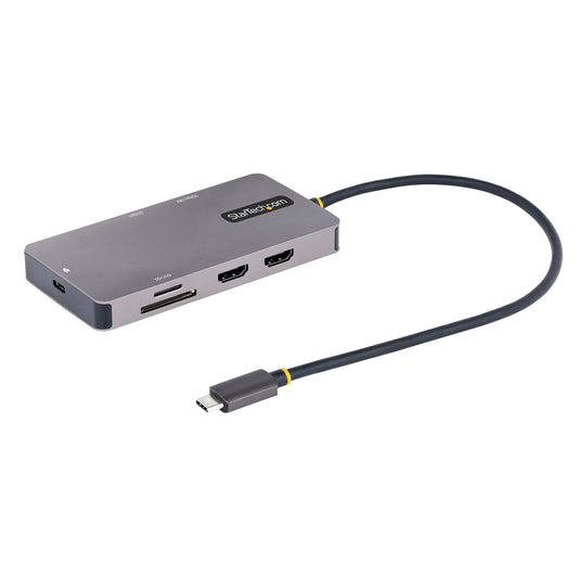 StarTech.com USB C-multiportadapter, dubbel HDMI-video, 4K 60 Hz, 2Pt 5 Gbps USB-A -hubb, 100 W strömförsörjning, GbE, SD/MicroSD, 30 cm kabel, resedocka, dockningsstation för bärbar dator