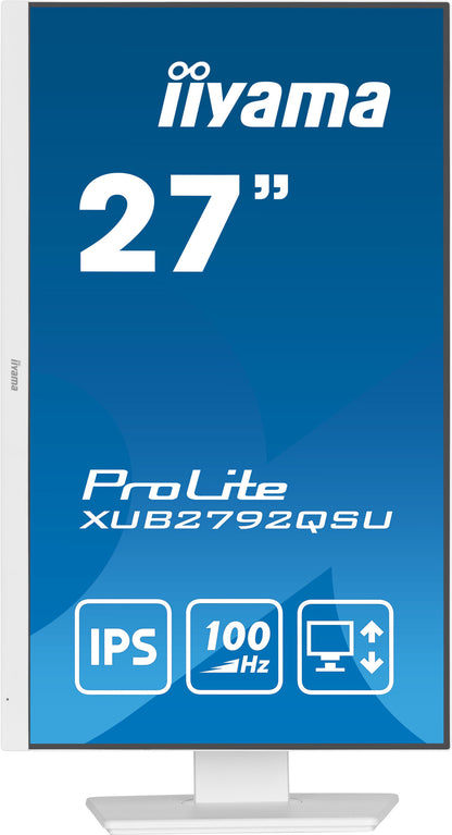 iiyama ProLite XUB2792QSU-W6 platta pc-skärmar 68,6 cm (27") 2560 x 1440 pixlar Quad HD LED Vit