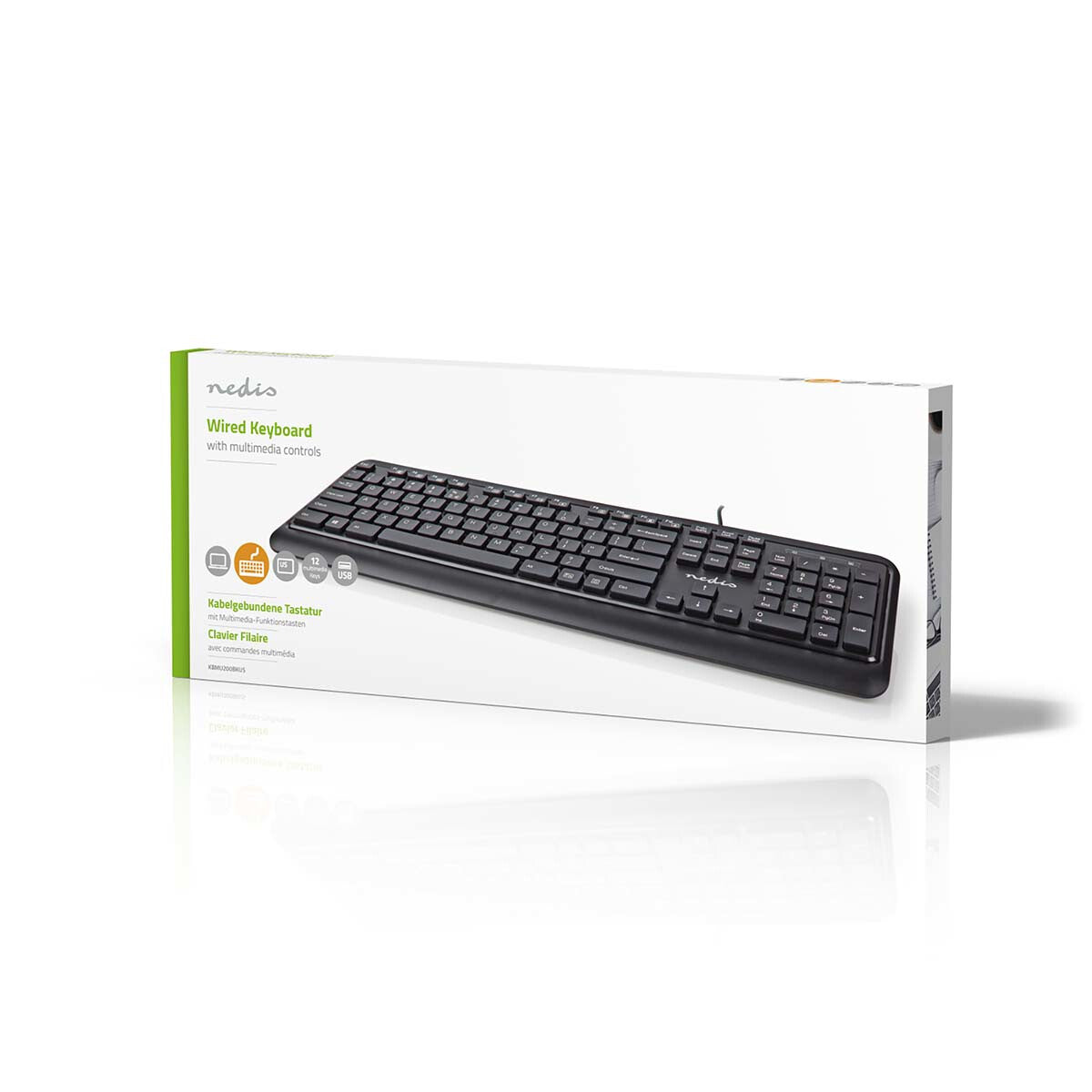 Nedis KBMU200BKUS tangentbord Kontor USB QWERTY Amerikanskt internationellt Svart