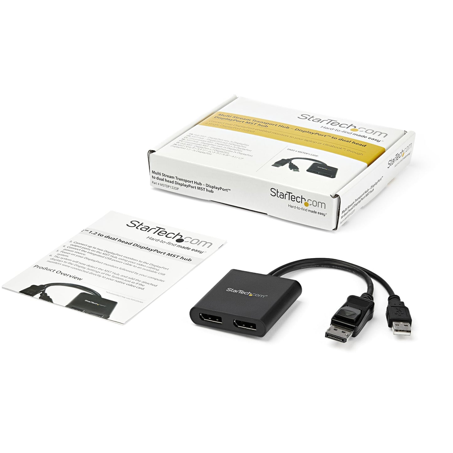 StarTech.com DisplayPort 1.2-splitter för dubbla bildskärmar, DisplayPort till 2x DP-adapter för flera bildskärmar, dubbel 4K 30 Hz eller 1080p 60 Hz MST-hubb för dator, USB-bussdriven - Endast för Windows