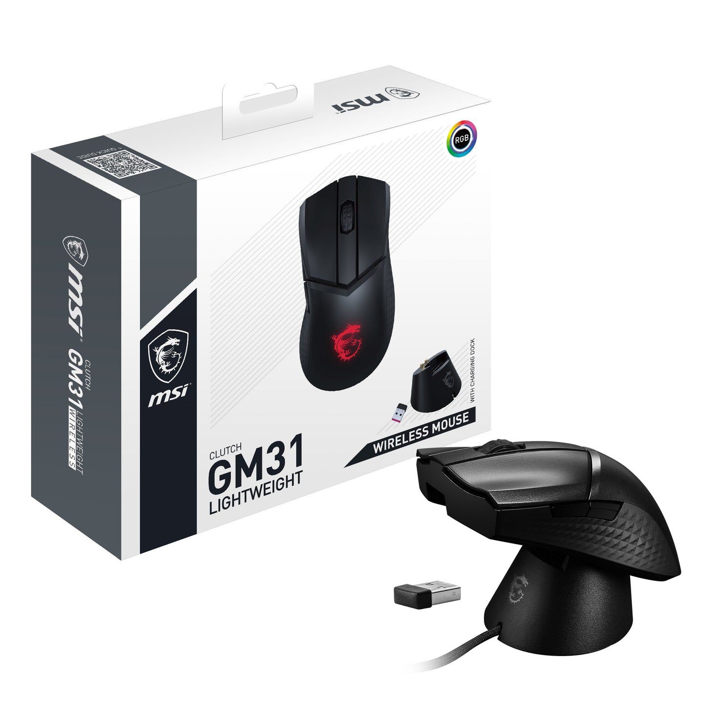 MSI CLUTCH GM31 LIGHTWEIGHT WIRELESS datormöss Spela högerhand RF Trådlös Optisk 12000 DPI