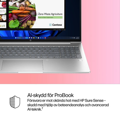 HP ProBook 4 G1i AI PC Intel Core Ultra 7 255U Bärbar dator 40,6 cm (16") WUXGA 16 GB DDR5-SDRAM 512 GB SSD Wi-Fi 7 (802.11be) Windows 11 Pro Silver