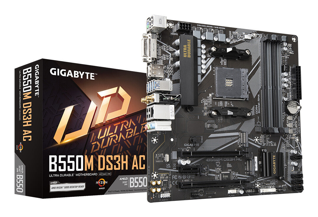 GIGABYTE B550M DS3H AC moderkort AMD B550 Uttag AM4 micro ATX