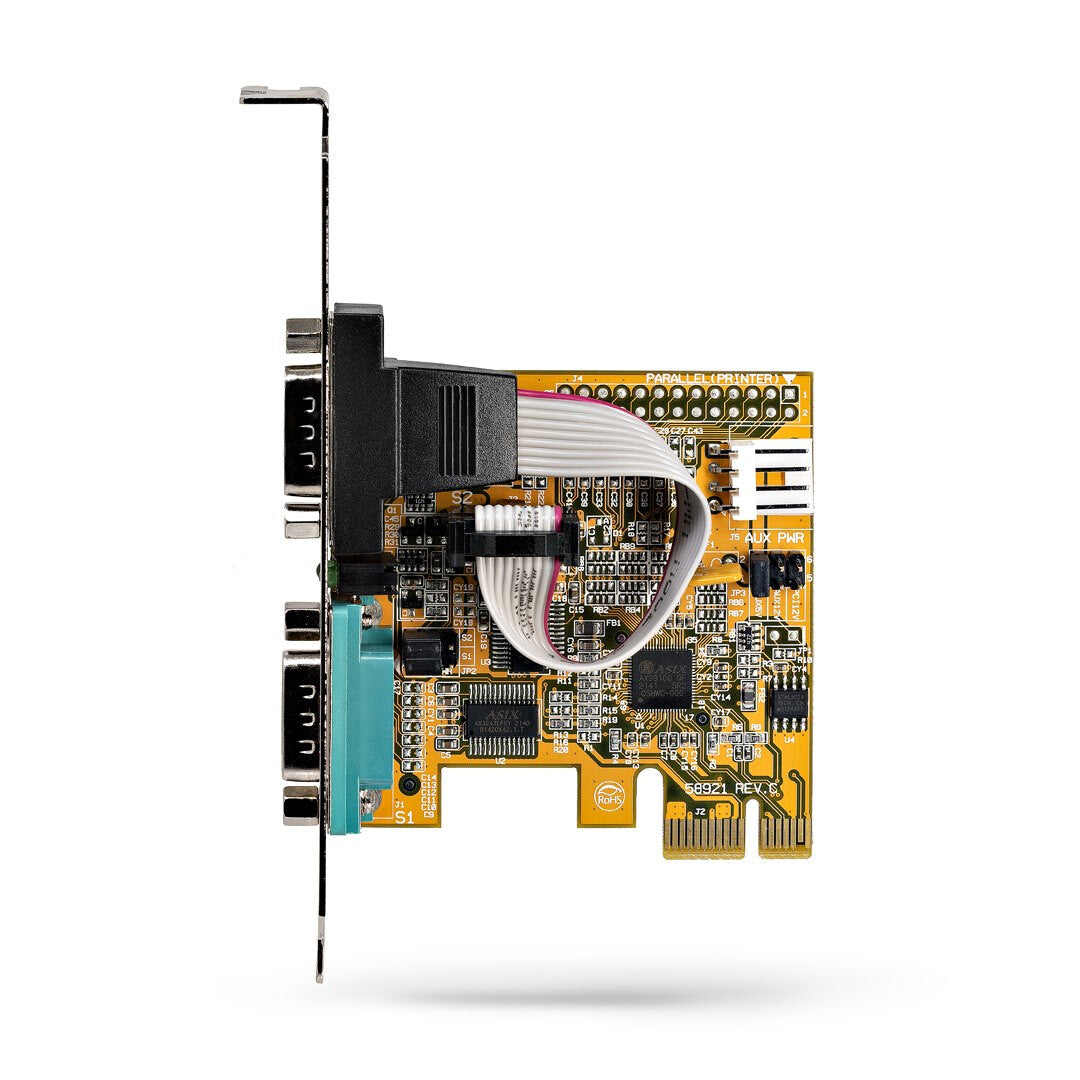 StarTech.com Seriellt gränssnittskort med 2 portar för PCI Express, seriellt kort med dubbla portar från PCIe till RS232 (DB9), 16C1050 UART, fästen med låg-/helprofil, COM-retention, för Windows/Linux