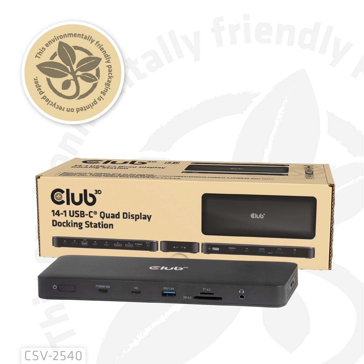 CLUB3D CSV-2540 dockningsstationer för bärbara datorer Dockning USB 3.2 Gen 1 (3.1 Gen 1) Type-C Svart