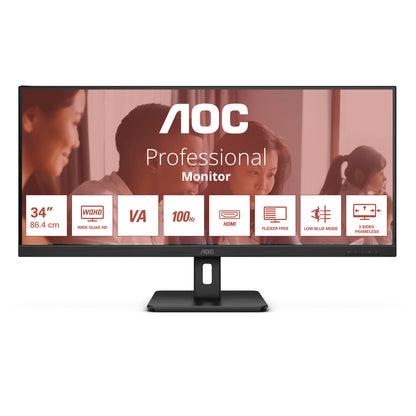 AOC U34E2M platta pc-skärmar 86,4 cm (34") 3440 x 1440 pixlar Wide Quad HD Svart
