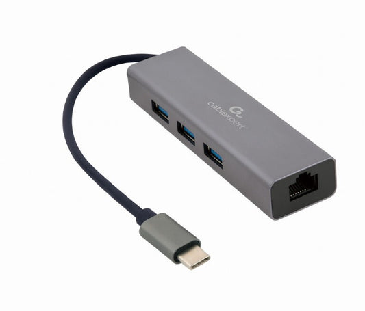 Gembird A-CMU3-LAN-01 dockningsstationer för bärbara datorer USB 3.2 Gen 1 (3.1 Gen 1) Type-C Grå