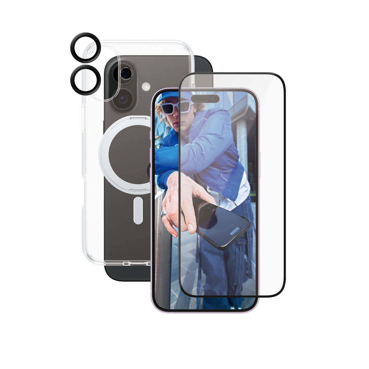 PanzerGlass CARE™ by ® 3-in-1 Ceramic Bundle iPhone 16 Plus mobiltelefonfodral Mobilskal Transparent