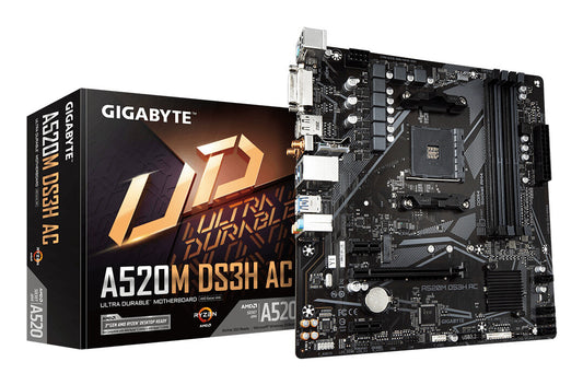 GIGABYTE A520M DS3H AC moderkort AMD A520 Uttag AM4 micro ATX