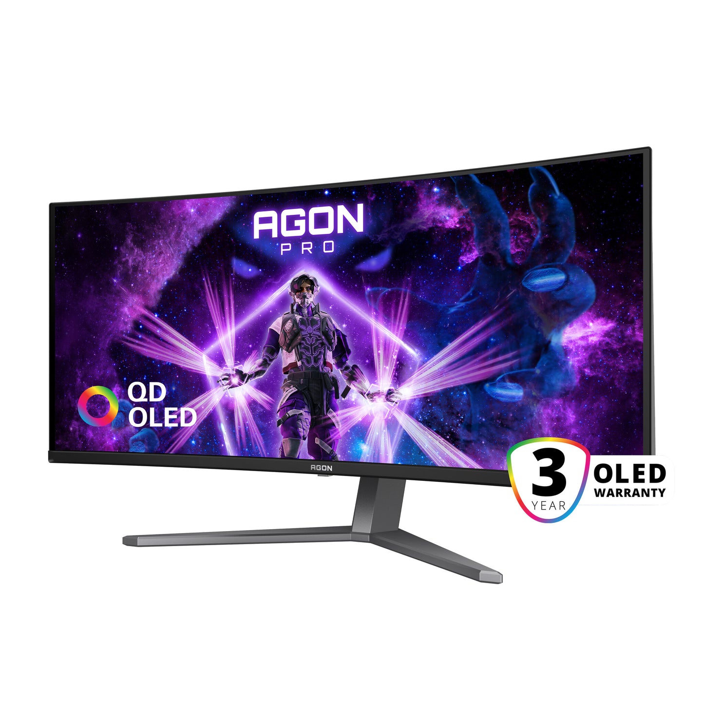 AOC AGON PRO AG346UCD platta pc-skärmar 86,4 cm (34") 3440 x 1440 pixlar Wide Quad HD QD-OLED Svart, Grå