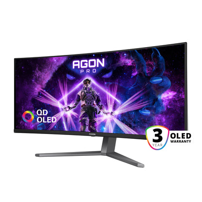 AOC AGON PRO AG346UCD platta pc-skärmar 86,4 cm (34") 3440 x 1440 pixlar Wide Quad HD QD-OLED Svart, Grå