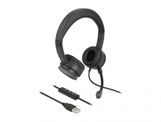 DeLOCK 27180 hörlur och headset Kabel Huvudband USB Type-A Svart