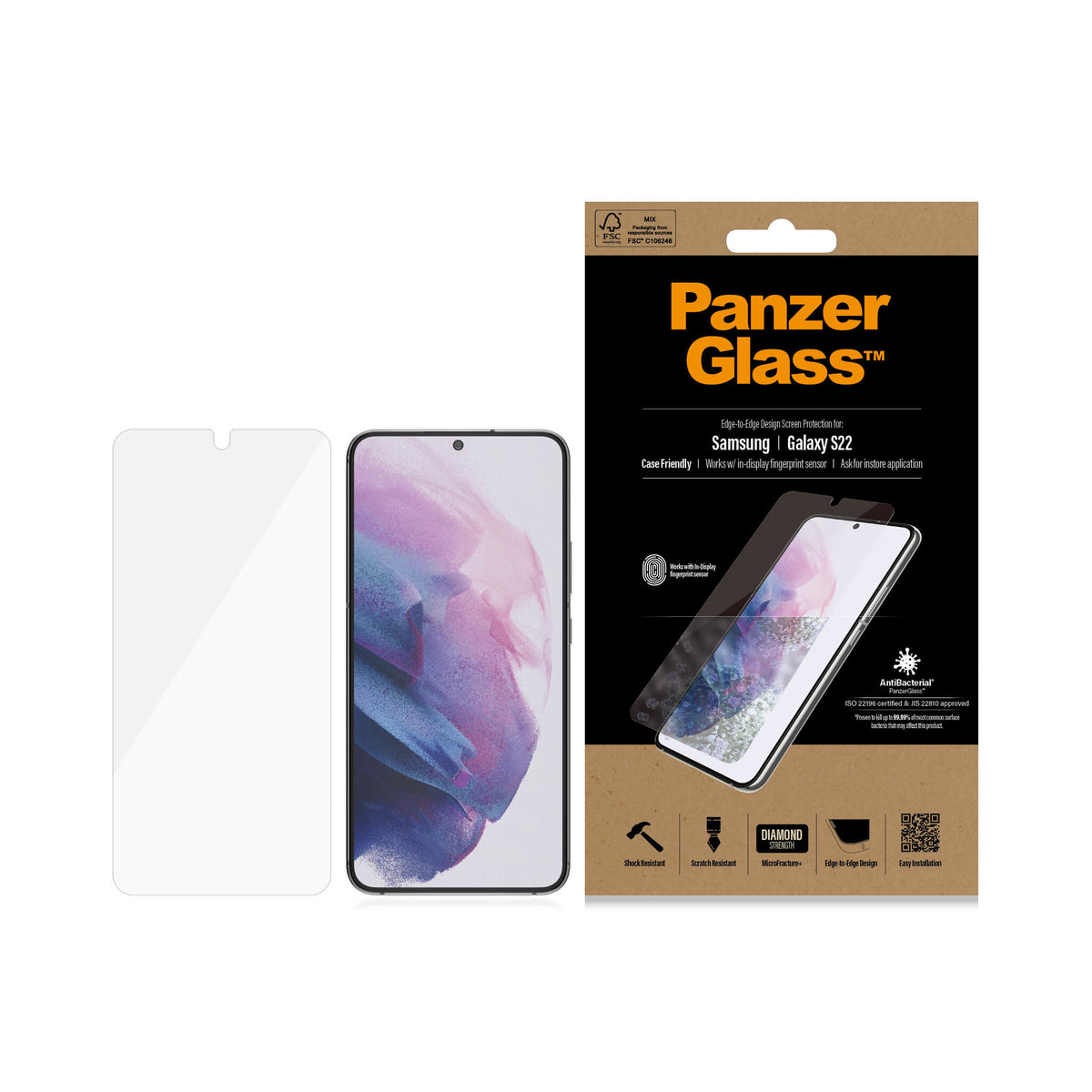 PanzerGlass ® UltraForce1 Samsung Galaxy S22 5G | Screen Protector Genomskinligt skärmskydd 1 styck