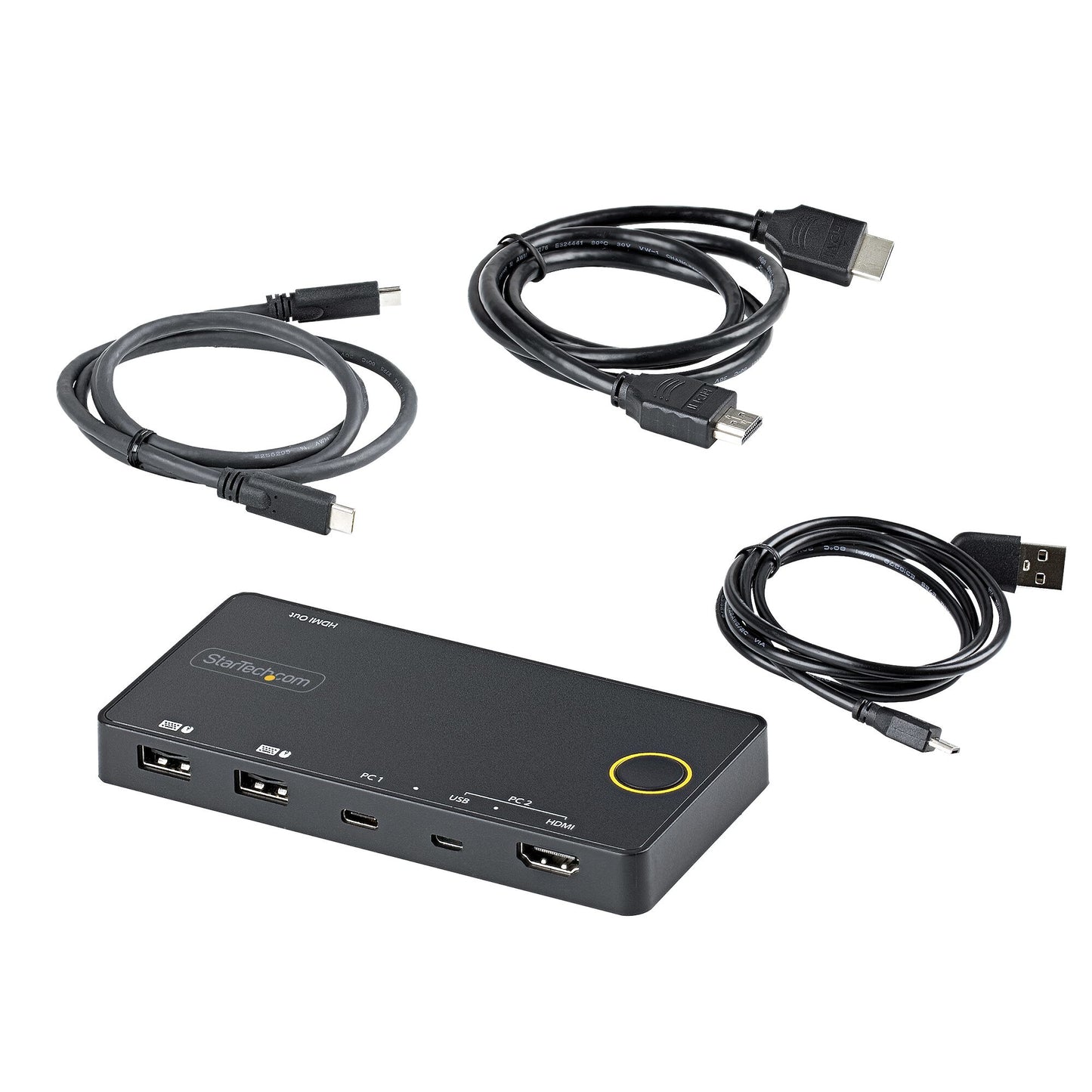 StarTech.com 2-ports hybrid USB-A + HDMI och USB-C KVM-switch - Enskild 4K 60 Hz HDMI 2.0-skärm - Kompakt HDMI KVM-switch för stationär/bärbar dator - USB-bussdriven - Thunderbolt 3-kompatibel
