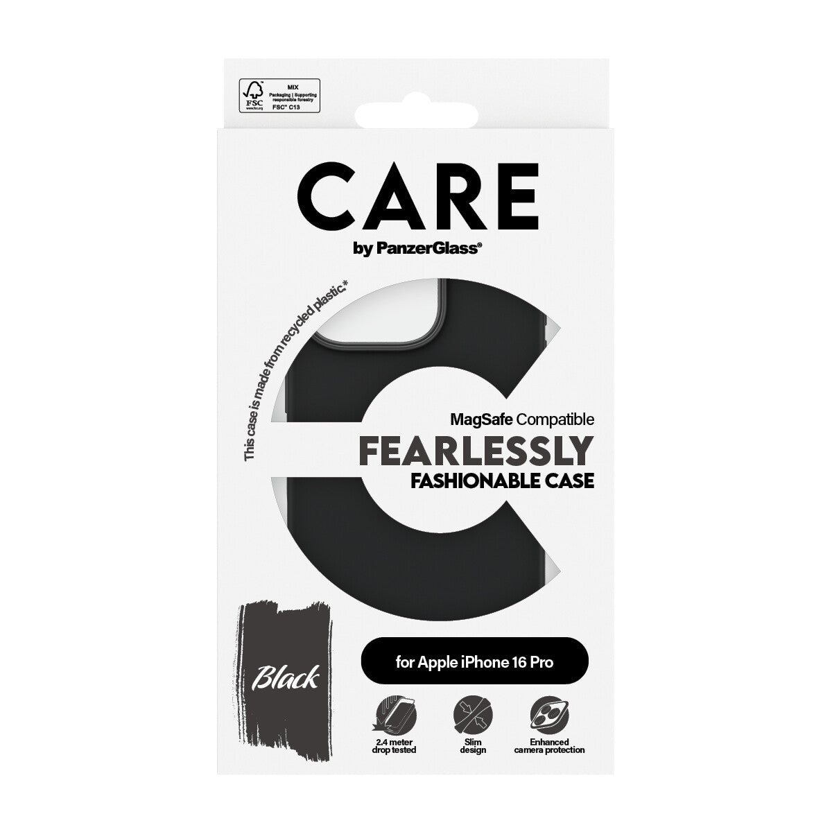 PanzerGlass CARE by ® Fashionable Case Black w. MagSafe iPhone 16 Pro mobiltelefonfodral Omslag Svart