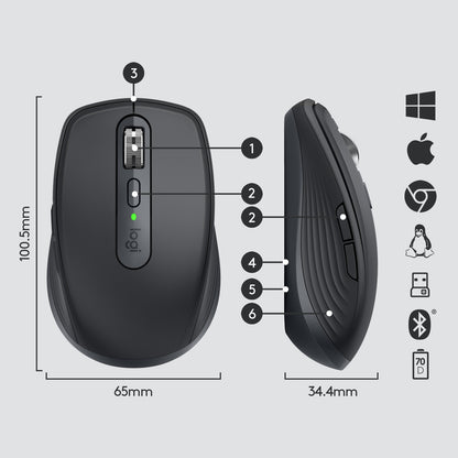 Logitech MX Anywhere 3 datormöss Resor högerhand Trådlös RF + Bluetooth 4000 DPI