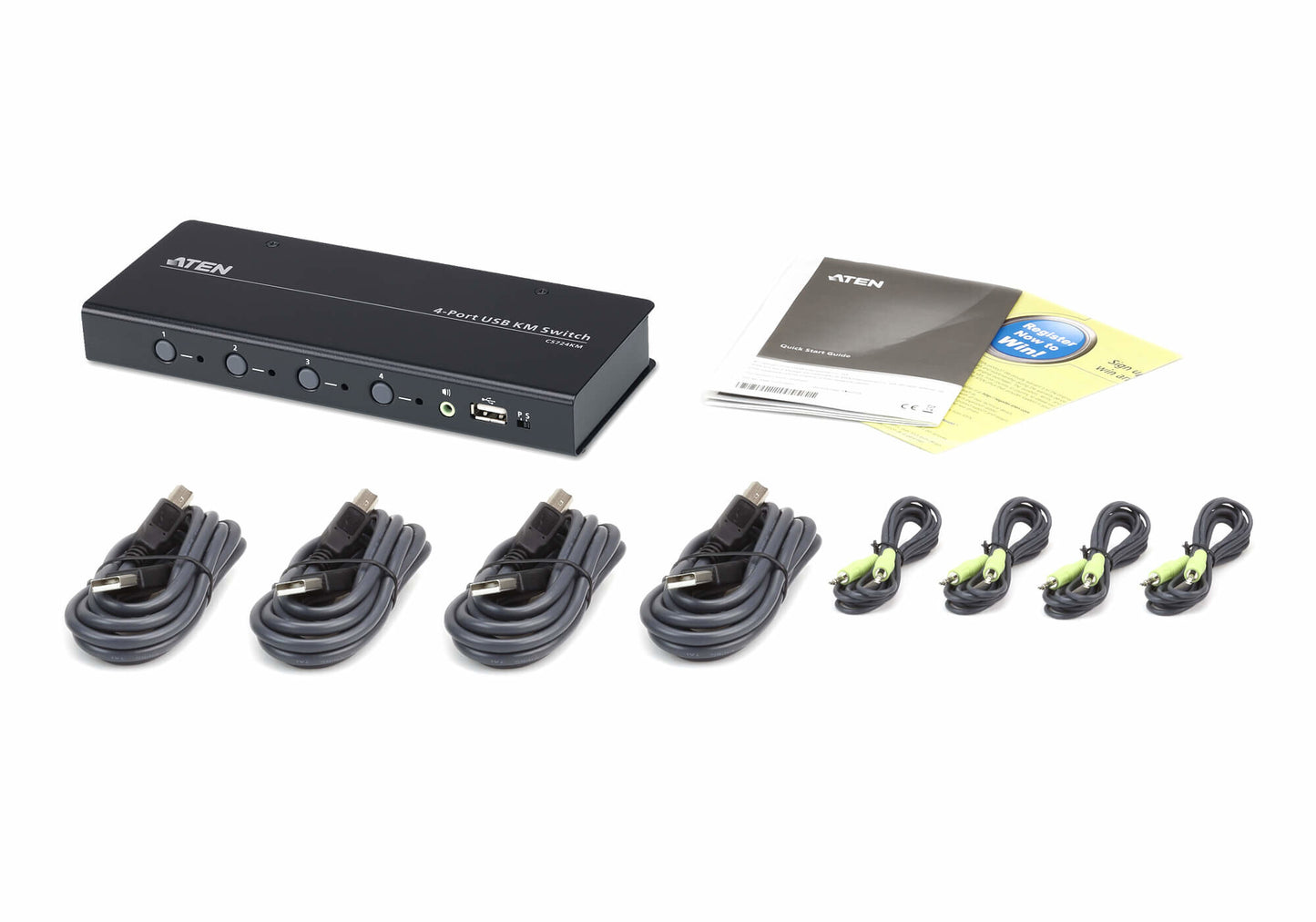 ATEN Gränslös USB KVM-switch med 4 portar (kablar medföljer)