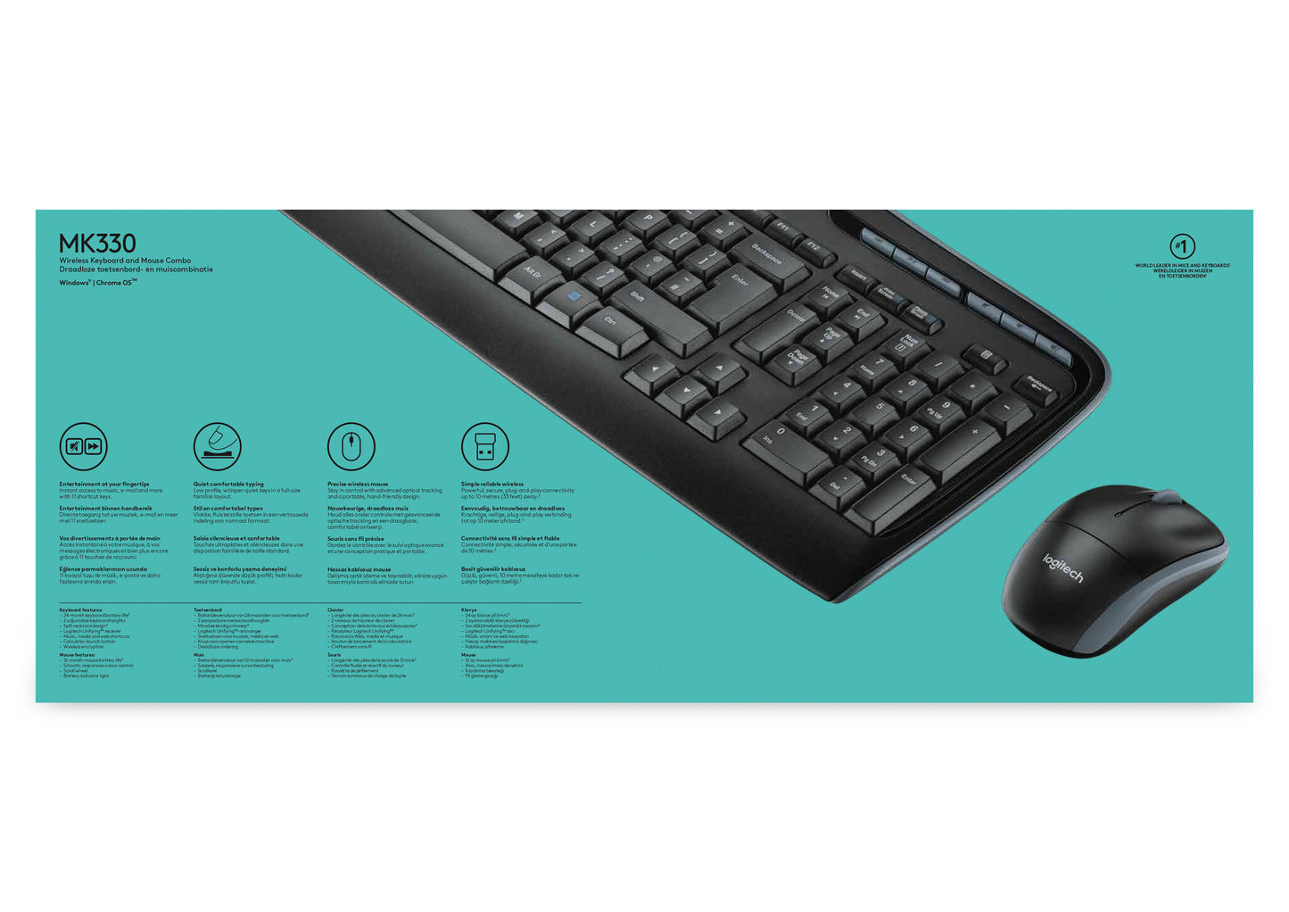 Logitech Wireless Combo MK330 tangentbord Mus inkluderad Kontor USB QWERTY Amerikanskt internationellt Svart