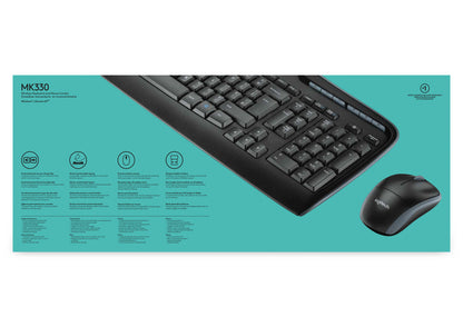 Logitech Wireless Combo MK330 tangentbord Mus inkluderad Kontor USB QWERTY Amerikanskt internationellt Svart