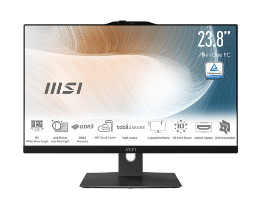 MSI Modern AM242P 1M-1203DE Intel Core 5 120U 60,5 cm (23.8") 1920 x 1080 pixlar Allt-i-ett-dator 16 GB DDR5-SDRAM 512 GB SSD Windows 11 Pro Wi-Fi 6E (802.11ax) Svart