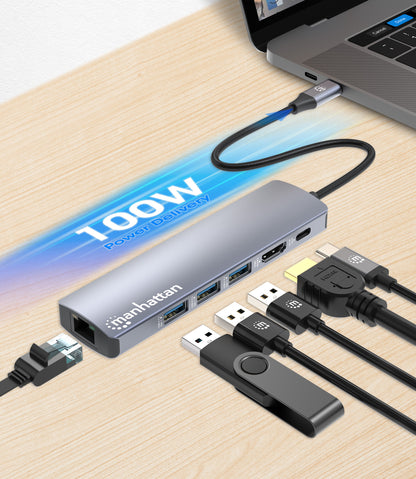 Manhattan 153959 dockningsstationer för bärbara datorer Kabel USB 3.2 Gen 1 (3.1 Gen 1) Type-C Silver