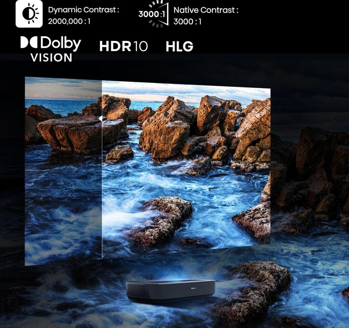 Hisense PL1SE storbilds-tv Ultra short throw-projektor 2100 ANSI-lumen UHD 4K (3840x2160) Svart, Mörkgrå
