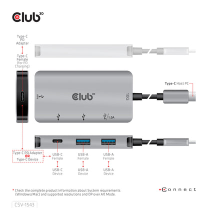 CLUB3D CSV-1543 dockningsstationer för bärbara datorer USB 3.2 Gen 2 (3.1 Gen 2) Type-C Svart, Silver